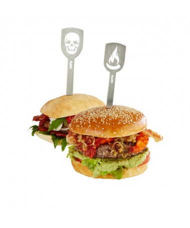 Szpikulce do hamburgerów TORRO, 2 szt. czaszka, płomień Gefu