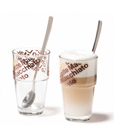 Zestaw 2szklanek z łyżeczkami do Latte Solo - Leonardo