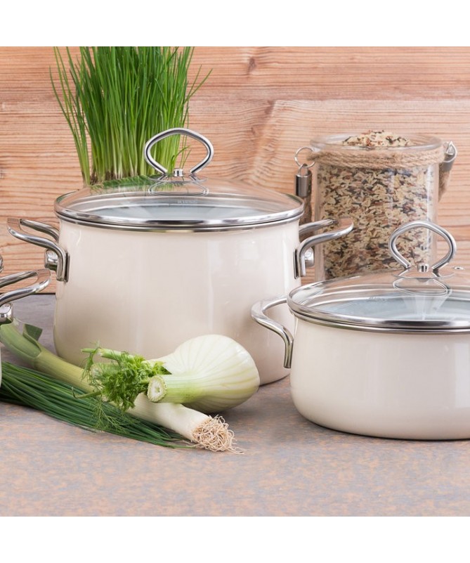 RIESS - Garnek wysoki z pokrywą 6,5l 24cm Avorio