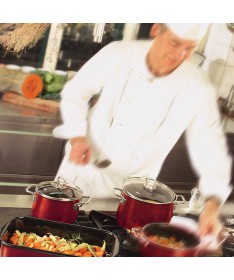 RIESS - Garnek wysoki z pokrywą 24cm Rosso