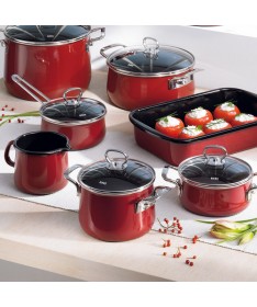 RIESS - Garnek wysoki z pokrywą 24cm Rosso