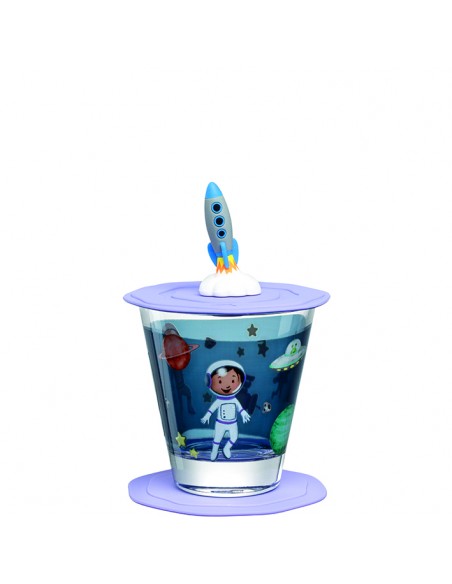 Szklanka z pokrywą i spodkiem 215ml kosmos BAMBINI AVVENTURA - Leonardo