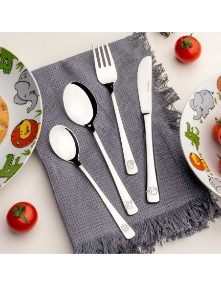 Zestaw 4cz sztućców dla dzieci krokodyl,lew,słoń BAMBINI - Leonardo