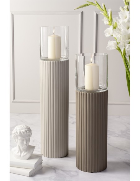 Latarnia / świecznik kolumna 65cm beżowy POESIA - Leonardo