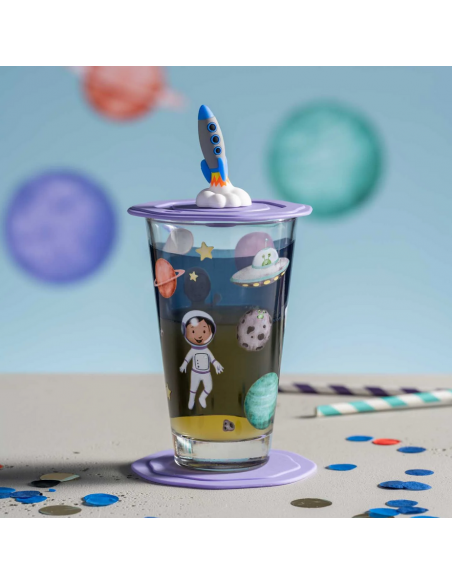 Szklanka z pokrywą i spodkiem 300ml kosmos BAMBINI AVVENTURA - Leonardo
