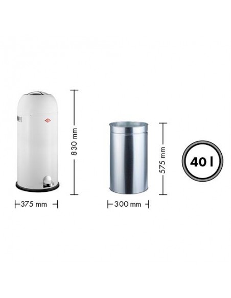 Kosz na śmieci biały Kickmaster Maxi 40l Wesco